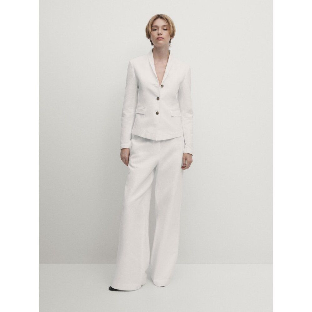 Massimo Dutti Womens Blazer Jacket White EU 36 US 4 Linen blend 6094/906 NWT